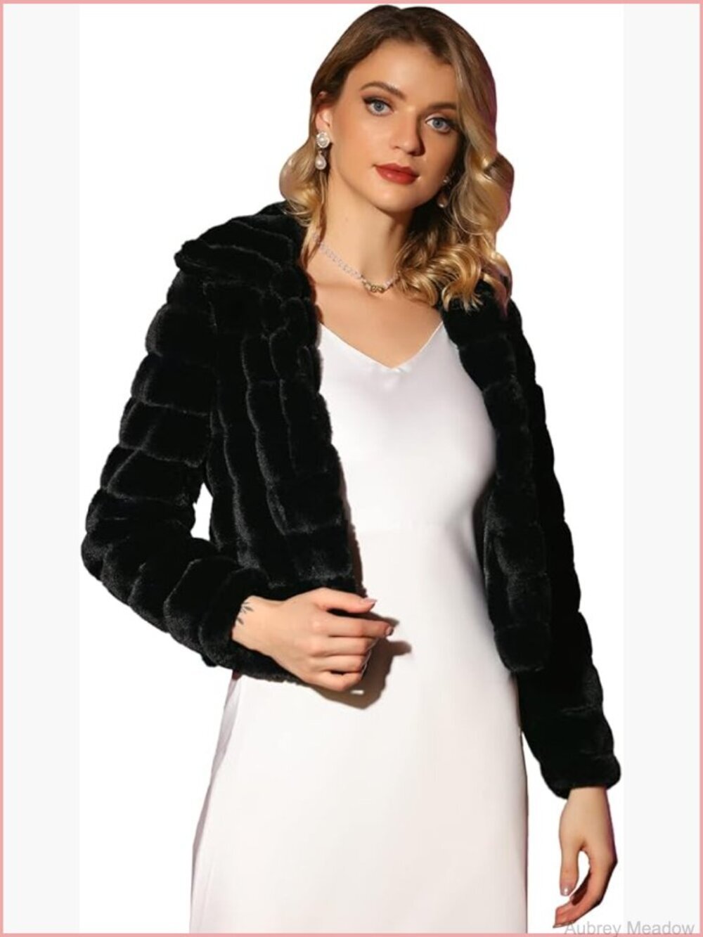 Faux Fur Fluffy Cropped Coat with Point Collar & Pockets